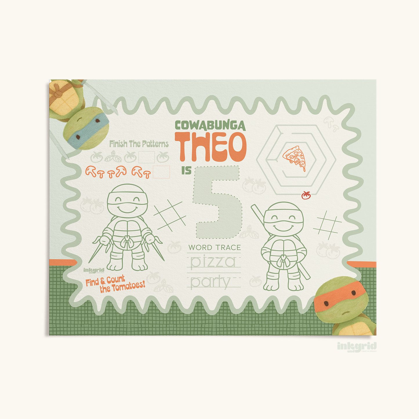 Ninja Turtles Activity Placemats – Cowabunga Kids Party Games (Printable)