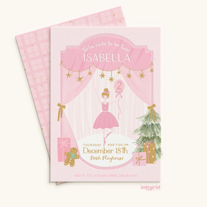 Nutcracker Ballerina Birthday Invitation – Pink Ballet Party Printable Invite
