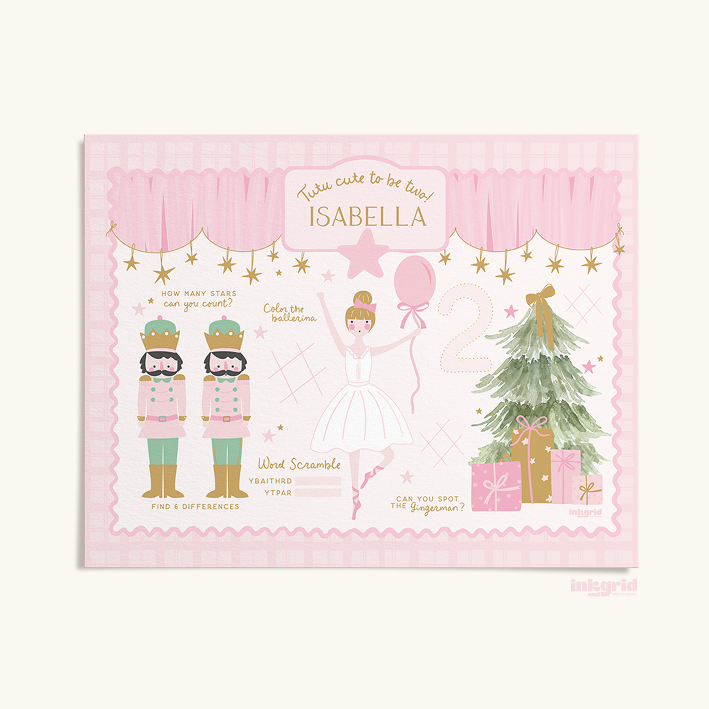 Nutcracker Ballerina Holiday Activity Placemats