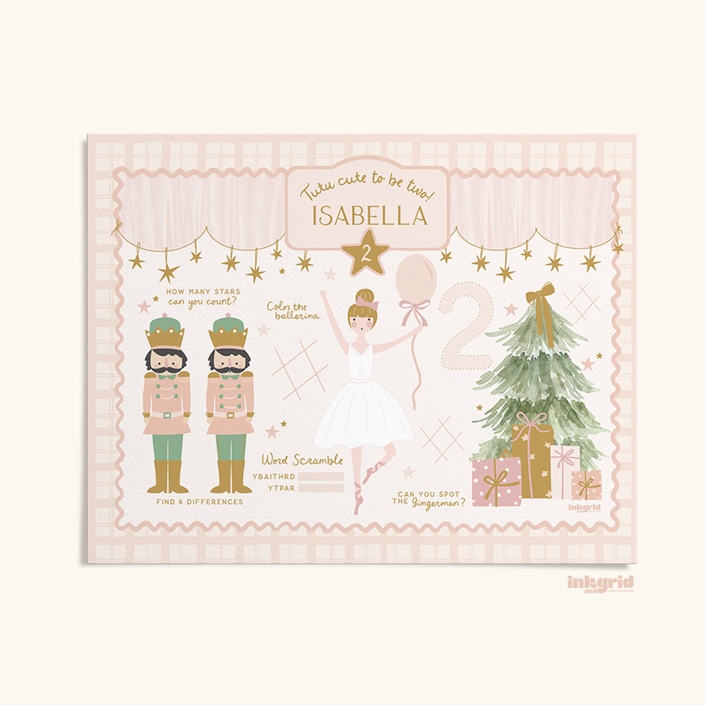 Nutcracker Ballerina Holiday Activity Placemats