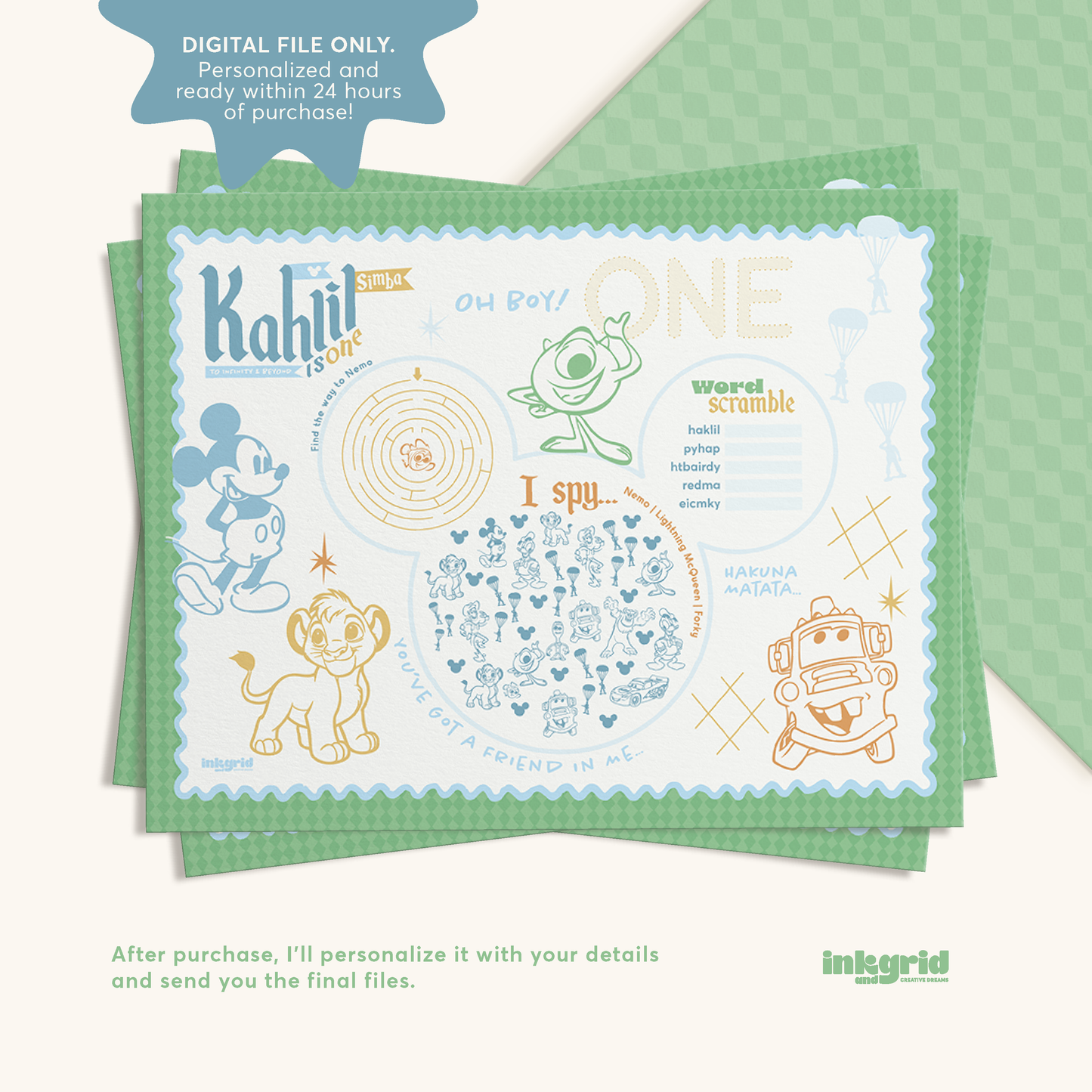 Little Legends First Birthday | Storybook Theme | Activity Placemats | Digital Download