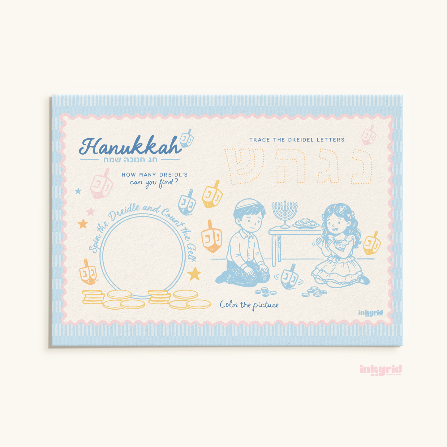 Hanukkah Activity Placemat Bundle – 8 Nights of Printable Fun (Letter Size)