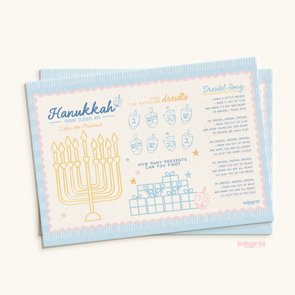 Hanukkah Activity Placemat Bundle – 8 Nights of Printable Fun (Letter Size)