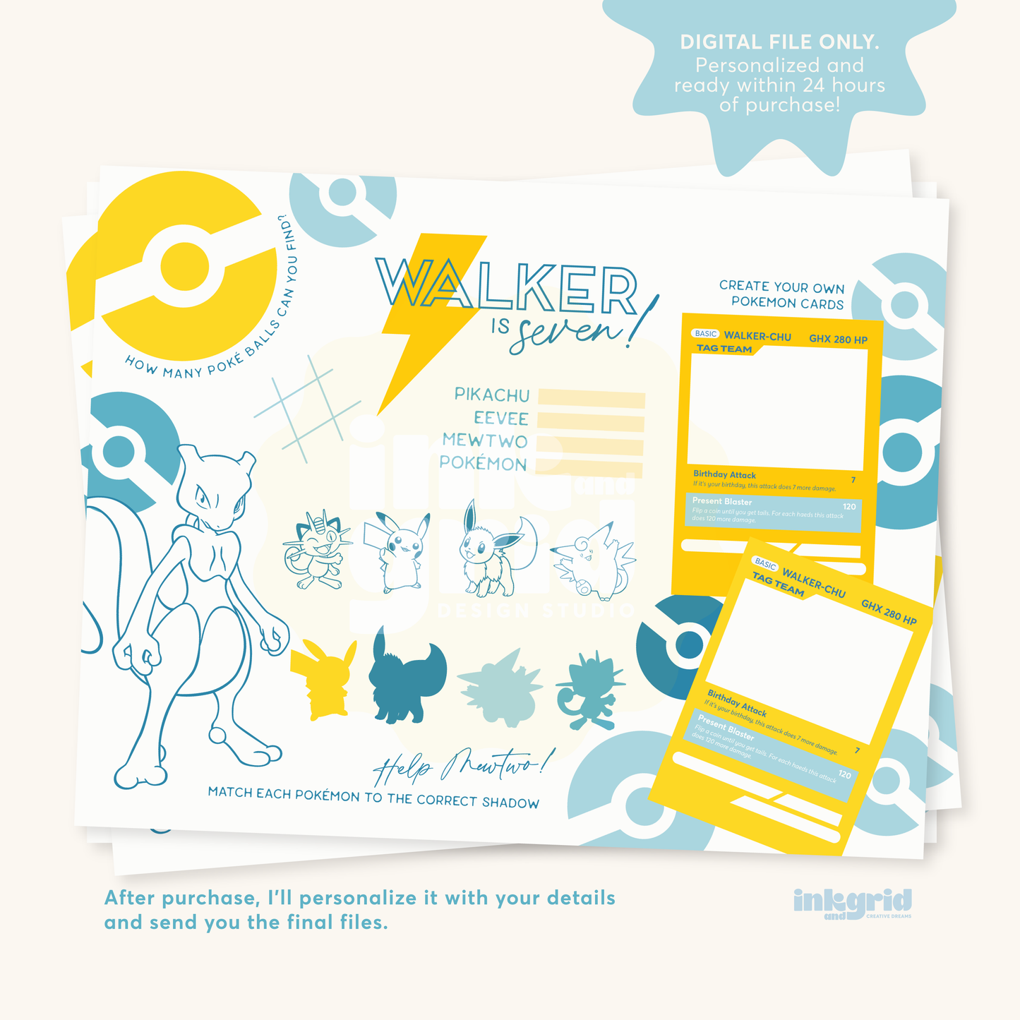 Catch & Battle Party | Poke Friends Birthday | Trainer Activity Placemat