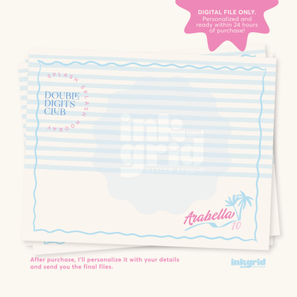 Cabana Club Pool Party Bundle | Double Digits Birthday | Pink & Blue Pool Party | Summer Invite | Girls Just wanna have fun