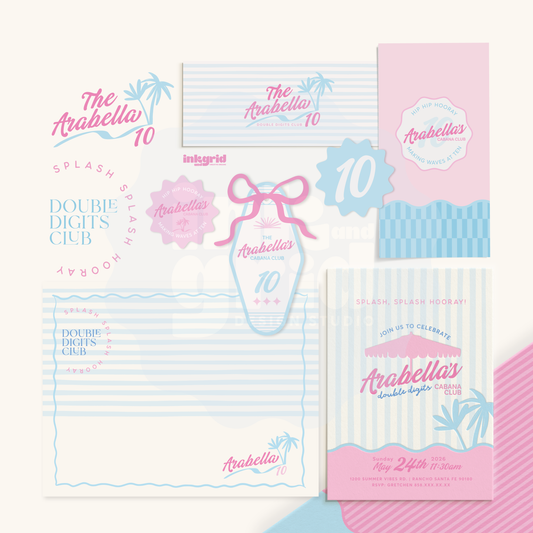 Cabana Club Pool Party Bundle | Double Digits Birthday | Pink & Blue Pool Party | Summer Invite | Girls Just wanna have fun