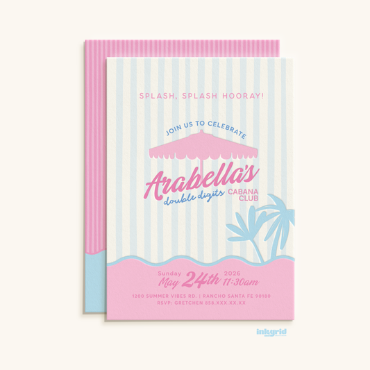 Cabana Club Pool Party Invitation | Double Digits Birthday Invitation | Pink & Blue Pool Party | Summer Birthday Invite | Girls Pool Party