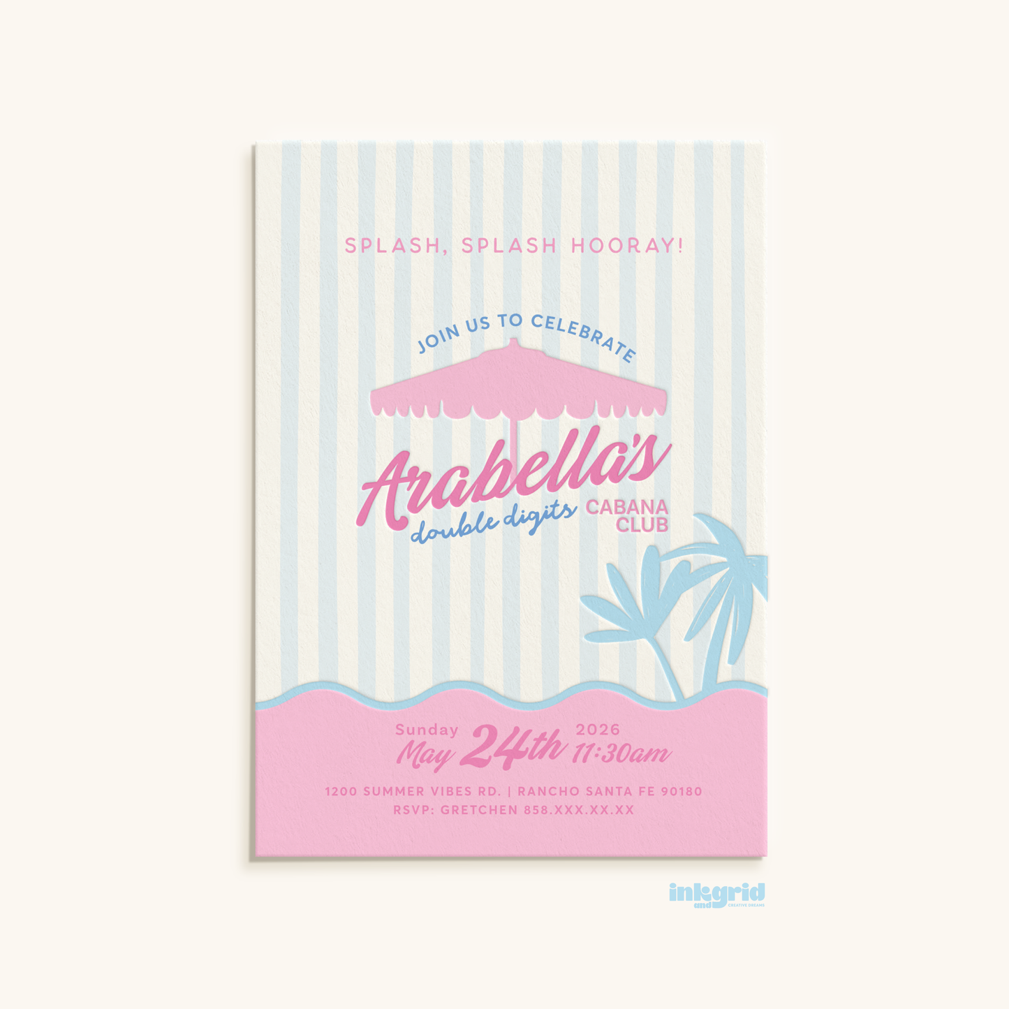 Cabana Club Pool Party Invitation | Double Digits Birthday Invitation | Pink & Blue Pool Party | Summer Birthday Invite | Girls Pool Party