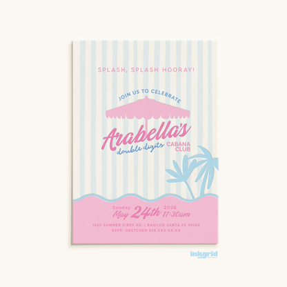 Cabana Club Pool Party Invitation | Double Digits Birthday Invitation | Pink & Blue Pool Party | Summer Birthday Invite | Girls Pool Party