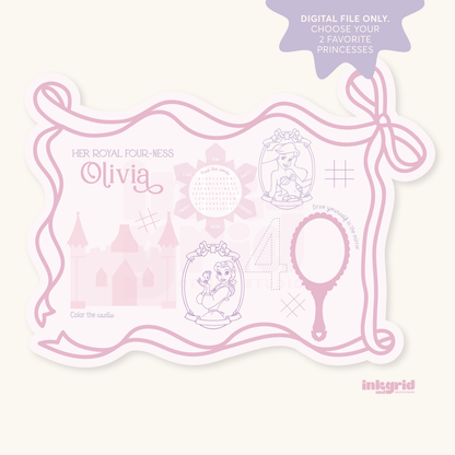 Princess & Bows Activity Placemat | Girls Coloring Sheet | Party Activity Page | Printable | Kids Table (Copy)