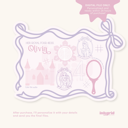Princess & Bows Activity Placemat | Girls Coloring Sheet | Party Activity Page | Printable | Kids Table (Copy)