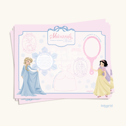 Princess Activity Placemat | Girls Coloring Sheet | Party Activity Page | Printable | Kids Table