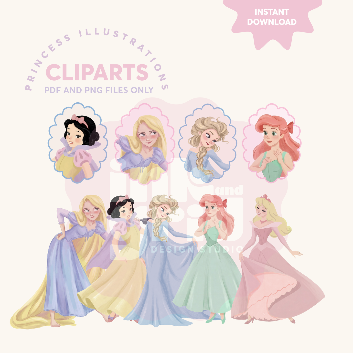 Princess Clipart Set | Fairy Tale Girls Clipart | Princess Party Graphics | Cute Princess Illustrations | Instant Download PNG