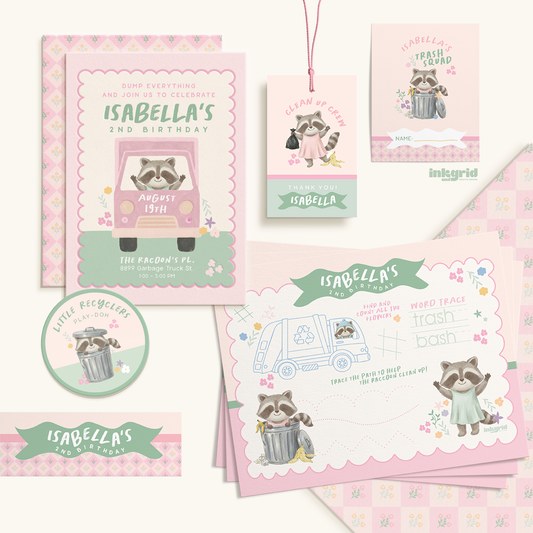 Trash Bash Cuties Collection | Raccoon Garbage Truck Birthday Party Bundle | Pink Trash Bash Decor | Printable Party Set