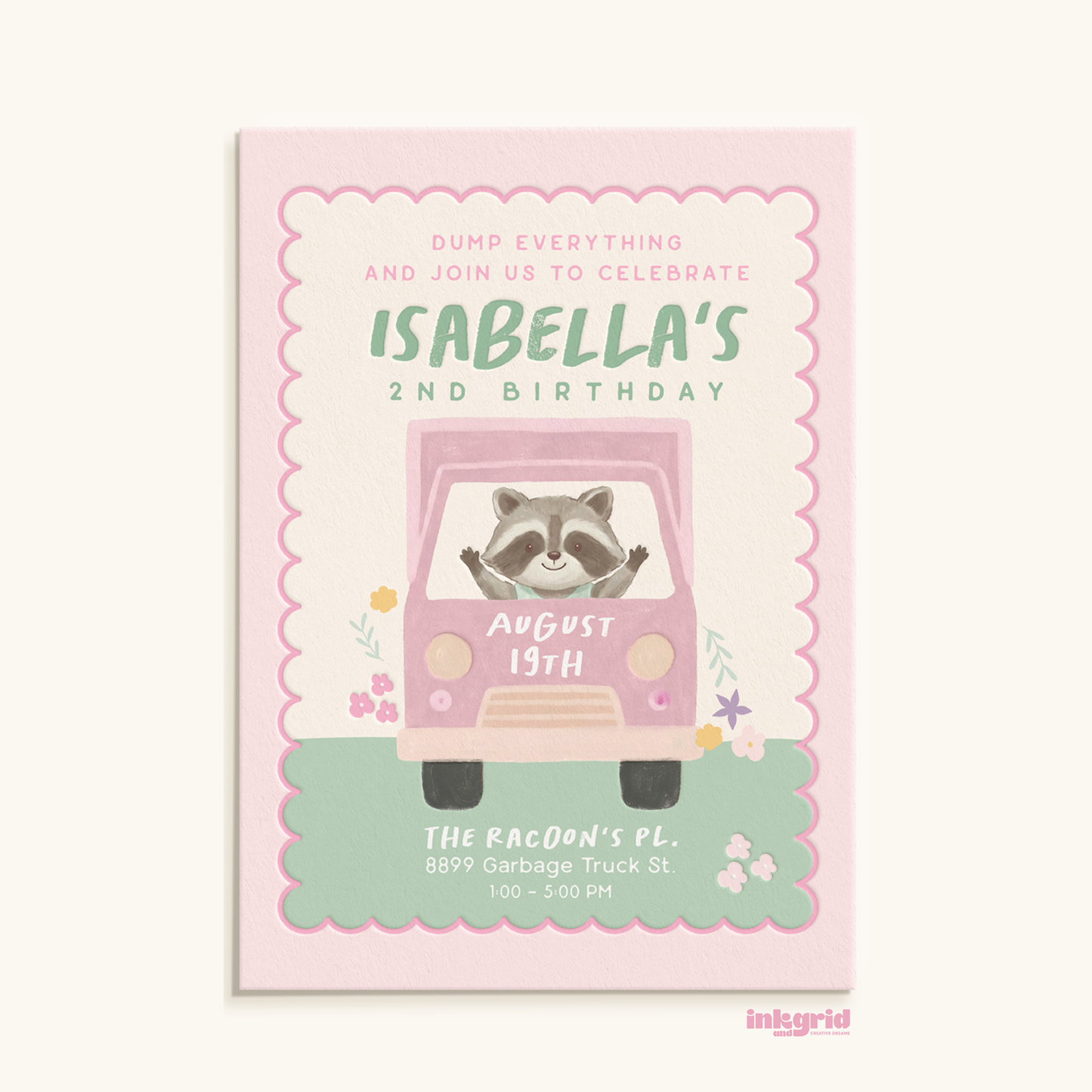 Trash Bash Cuties Invitation | Raccoon Garbage Truck Birthday | Trash Bash Party | Clean Up Crew Invite | Digital Download