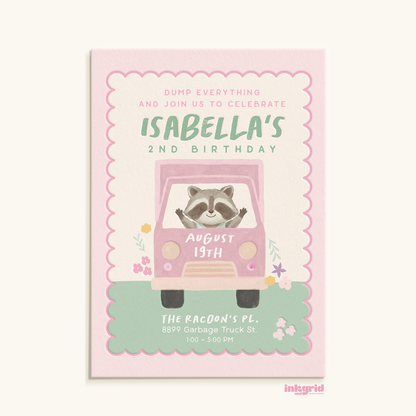 Trash Bash Cuties Invitation | Raccoon Garbage Truck Birthday | Trash Bash Party | Clean Up Crew Invite | Digital Download