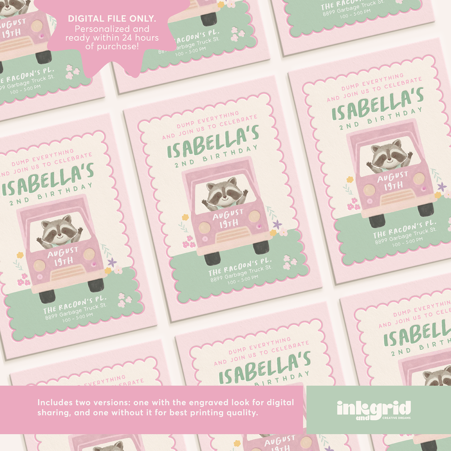 Trash Bash Cuties Invitation | Raccoon Garbage Truck Birthday | Trash Bash Party | Clean Up Crew Invite | Digital Download