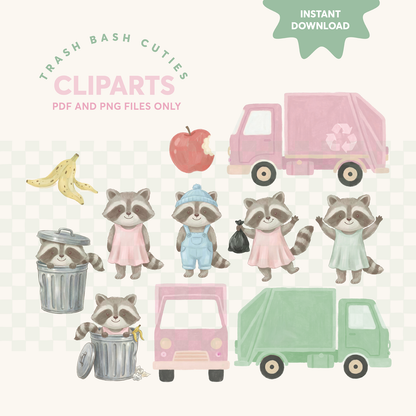 Trash Bash Cuties Collection | Raccoon Garbage Truck Birthday Party Bundle | Pink Trash Bash Decor | Printable Party Set