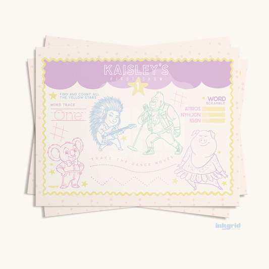 Sing Kids Activity Placemat | Birthday Party Coloring & Games Sheet