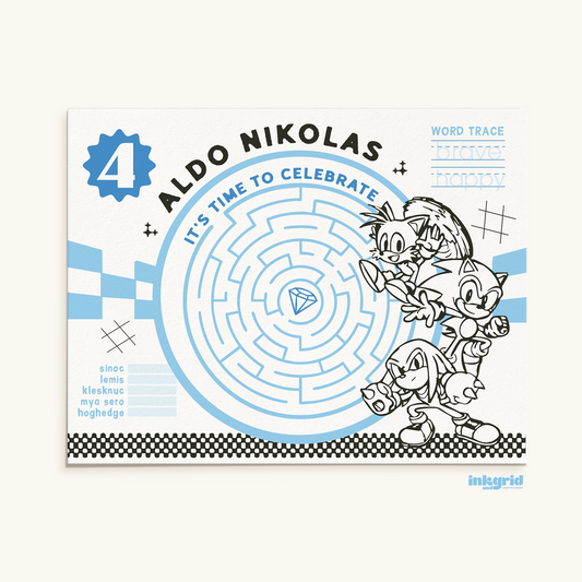 Retro Speedster Sonic Activity Placemat – Maze, Tracing & Fun Challenges