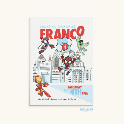 Mini Super Heroes Birthday Invitation