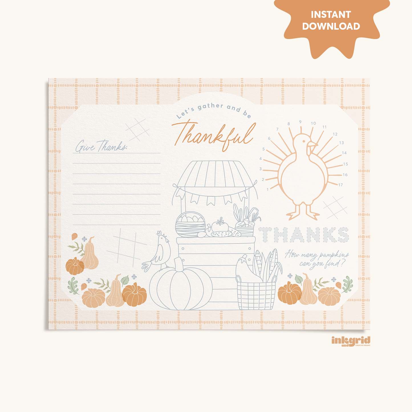 Thanksgiving Kids Activity Placemat – Instant Download