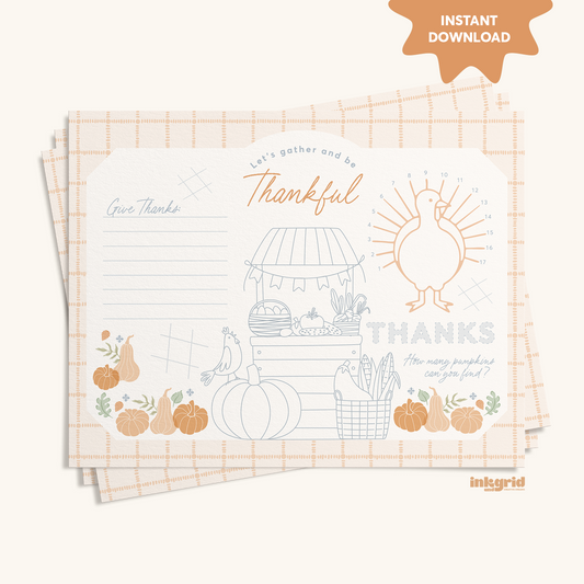 Thanksgiving Kids Activity Placemat – Instant Download