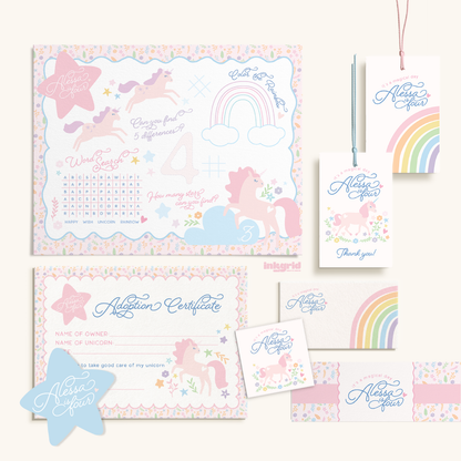 Unicorns and Rainbow Birthday Party Bundle | Printable Unicorn Party Set | Digital Invitation, Activities & Decorations