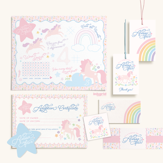 Unicorns and Rainbow Birthday Party Bundle | Printable Unicorn Party Set | Digital Invitation, Activities & Decorations