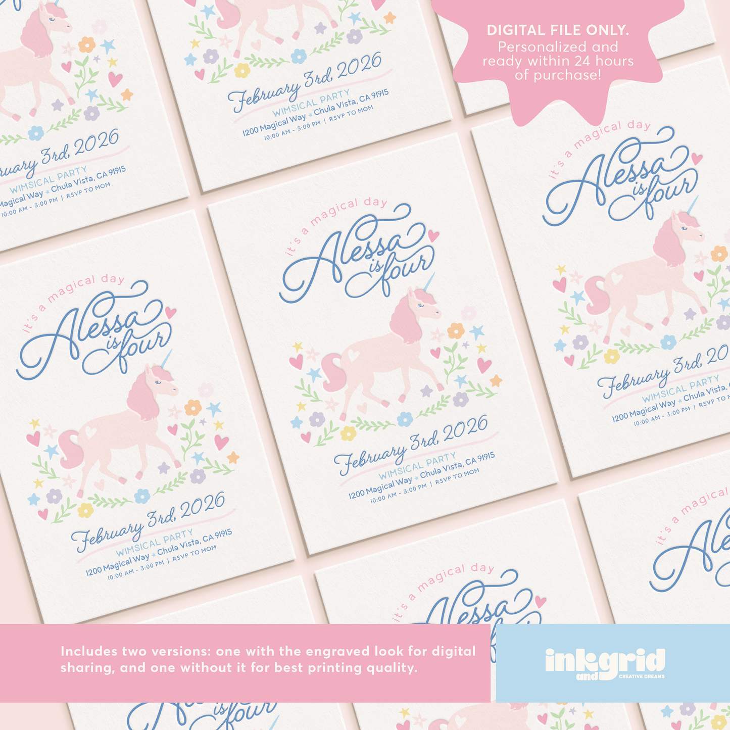 Unicorn Birthday Invitation | Pastel Rainbow, Whimsical Party (Digital Invitation)