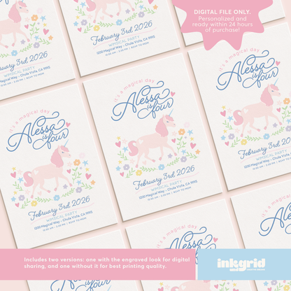 Unicorn Birthday Invitation | Pastel Rainbow, Whimsical Party (Digital Invitation)
